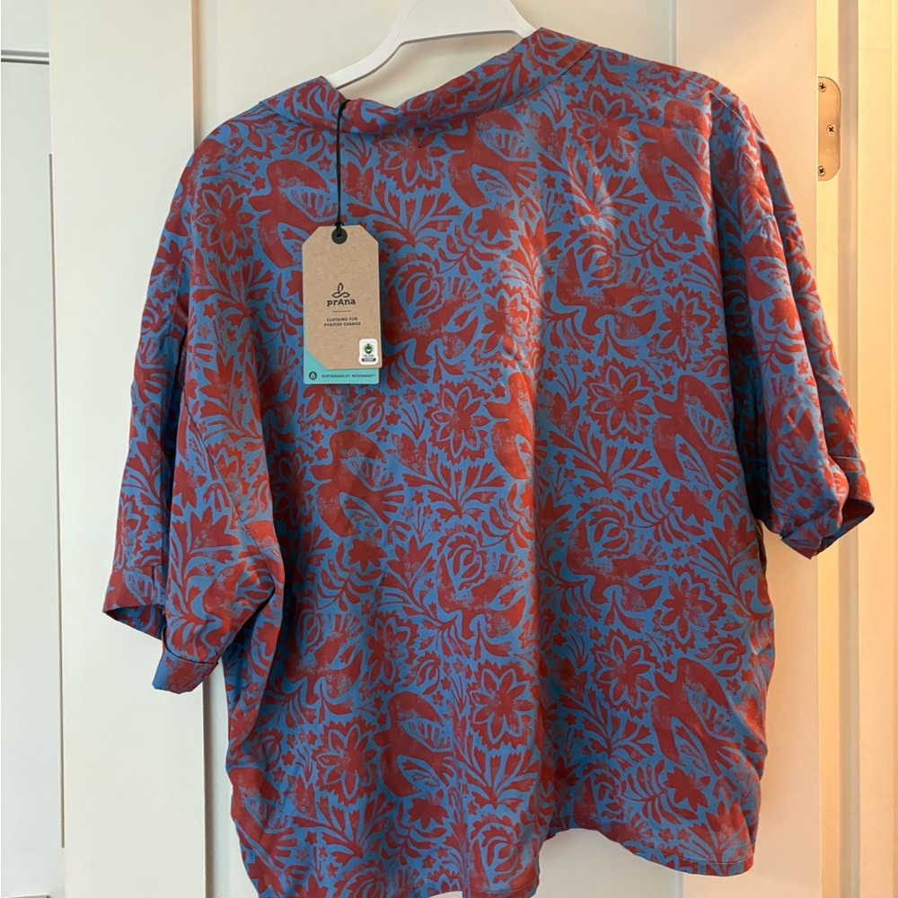 Prana Women's Vibrant Blue and Red Blouse - Picture 3 of 5
